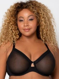Curvy Couture Sheer Mesh Bra 10 Curvy Couture Sheer Mesh Bra -FOREVER YOUR LINGERIE 1311BlackSheerfront