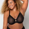 Curvy Couture Sheer Mesh Bra 2 Curvy Couture Sheer Mesh Bra -FOREVER YOUR LINGERIE 1311BlackSheerfront2