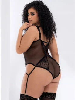 Mapale Strappy Garter Teddy -FOREVER YOUR LINGERIE 8754XBodysuitwithAdjustableStrapsBlackBackEditedPlus