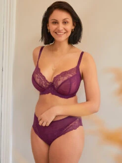 Panache Ana Plunge Bra -FOREVER YOUR LINGERIE 9396AnaPlungeBra9395AnaBriefDamsonFrontLifestyle2