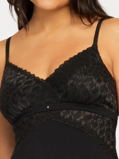 Montelle Modal Bust Support Midi Chemise 7 Montelle Modal Bust Support Midi Chemise -FOREVER YOUR LINGERIE 9398MontelleModalMidiChemiseBlackFrontCloseUp