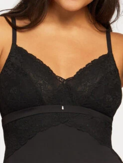 Montelle Bust Support Mid Length Gown 10 Montelle Bust Support Mid Length Gown -FOREVER YOUR LINGERIE 9399PureMidLengthGownBlackFrontCloseUp