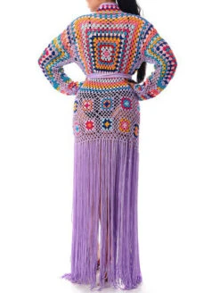 Long Sleeve Crochet Fringe Robe 9 Long Sleeve Crochet Fringe Robe -FOREVER YOUR LINGERIE BoswellLongSleeveCrochetFringeRobeMSC1303LavenderBack