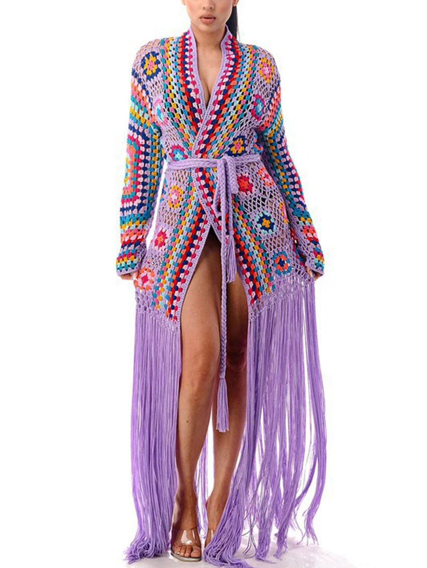 Long Sleeve Crochet Fringe Robe 5 Long Sleeve Crochet Fringe Robe - Image 3