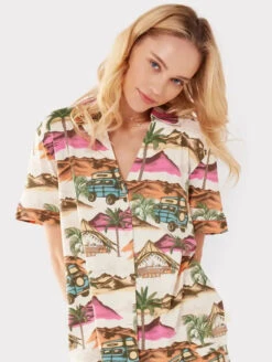 Chelsea Peers Button Up Pajama Set -FOREVER YOUR LINGERIE ChelseaPeersButtonUpPJSetVacationCW2005CCAPCloseUP