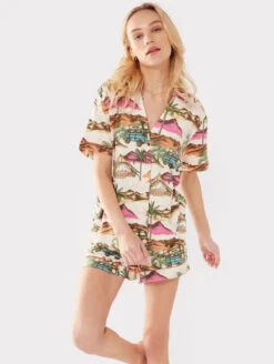 Chelsea Peers Button Up Pajama Set -FOREVER YOUR LINGERIE ChelseaPeersButtonUpPJSetVacationCW2005CCAPFront