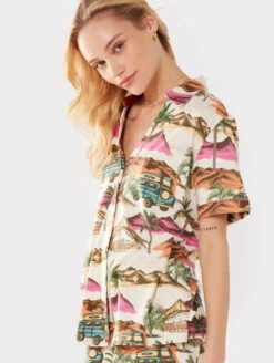 Chelsea Peers Button Up Pajama Set -FOREVER YOUR LINGERIE ChelseaPeersButtonUpPJSetVacationCW2005CCAPSide