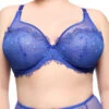 Dita Von Teese Vedette Full Figure Plunge Bra 1 Dita Von Teese Vedette Full Figure Plunge Bra -FOREVER YOUR LINGERIE DitaVonTeeseVedetteUnderwireFullFigurePlungeBraD97024CapriBlueFront