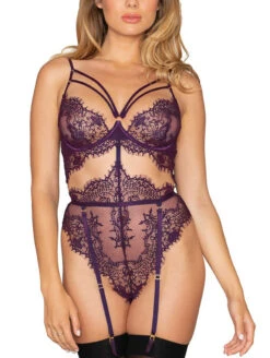Dreamgirl Eyelash Lace Teddy 6 Dreamgirl Eyelash Lace Teddy -FOREVER YOUR LINGERIE DreamgirlEyelashLaceTeddyPurple12468Front