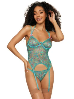 Dreamgirl Floral Bustier -FOREVER YOUR LINGERIE DreamgirlFloralStretchlaceBustierandG String12995XOceanFront