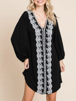 Emerald Hattie V-Neck Lace Dress 11 Emerald Hattie V-Neck Lace Dress -FOREVER YOUR LINGERIE ETK 8884HattieVNeckLaceDressBlackFrontEdit5