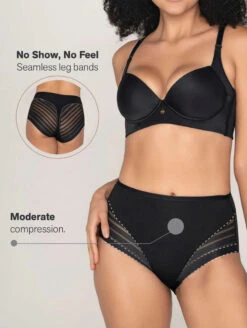 Leonisa Lace Stripe Shaper Panty -FOREVER YOUR LINGERIE LeonisaLaceStripeShaperPantyBlack012903Info