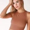 Nikibiki Hi-Neck Crop Top 2 Nikibiki Hi-Neck Crop Top -FOREVER YOUR LINGERIE NikibikiRibbedKnitHighNeckCropTopNS7931CognacFront