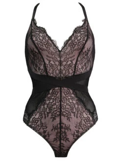 Pour Moi Dark Romance Thong Bodysuit -FOREVER YOUR LINGERIE PourMoiDarkRomanceBodysuitBlackPink21709FrontFlat